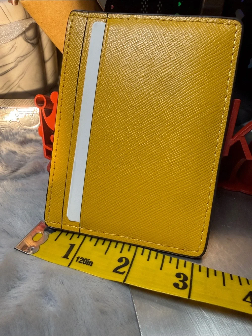 kate spade Bright Yellow Saffiano Leather Card Holder with Gold Logo